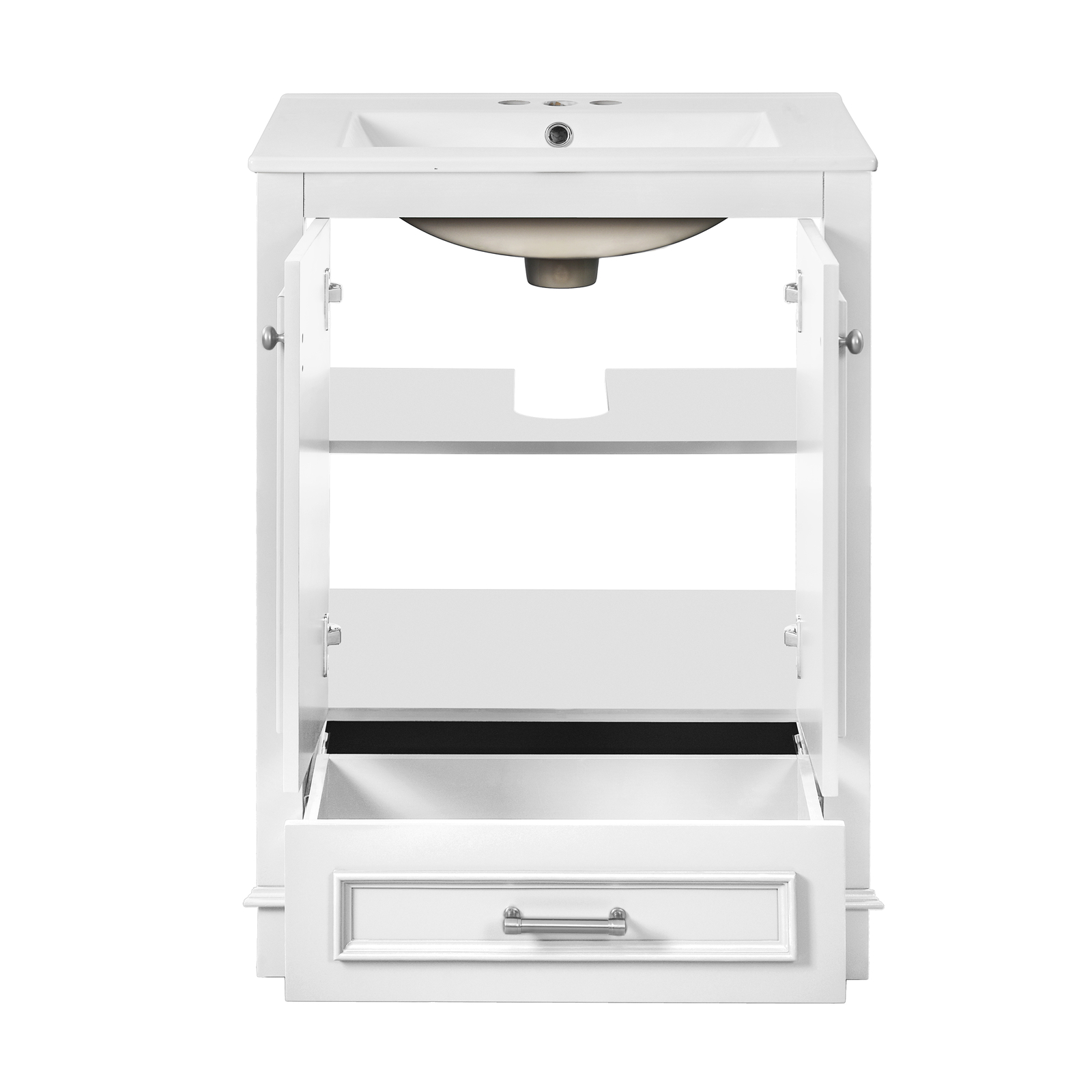 24” Bathroom Vanity w/Ceramic Sink Combo, Modern Freestanding Storage Cabinet