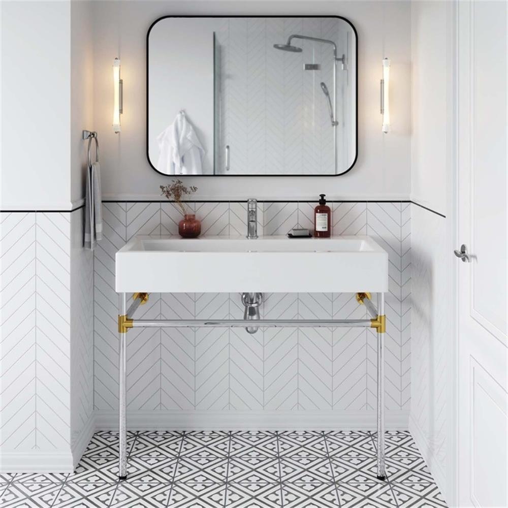 Modway Redeem 40″ Wall-Mount Stainless Steel Bathroom Vanity in Silver/White