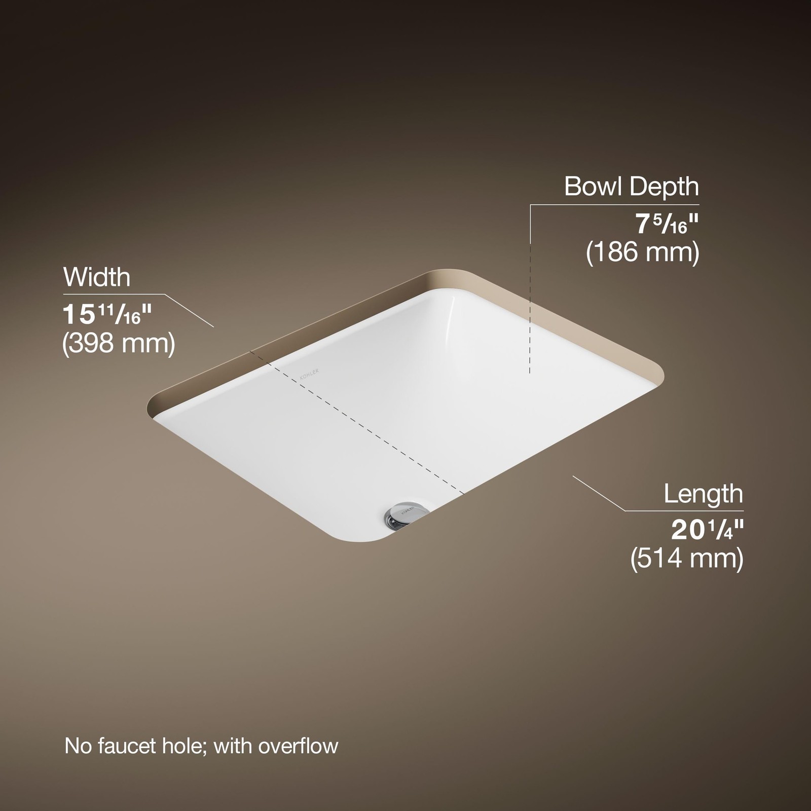 KOHLER 200000 Caxton Rectangle Undermount Bathroom Sink, Bathroom Vanity Sink…