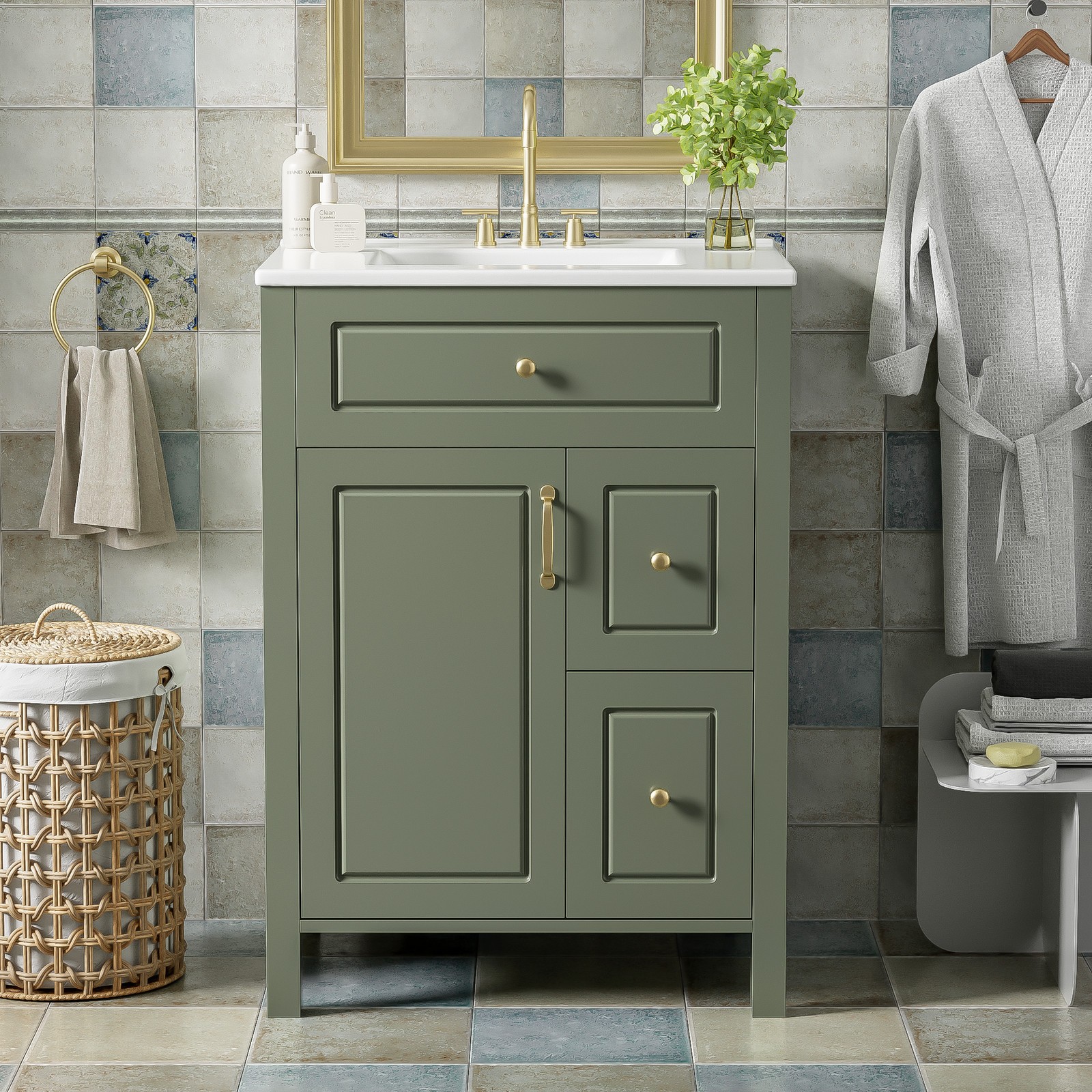24-Inch Bathroom Vanity with Sink Modern Bathroom Cabinet with 2 Drawers 1 Door