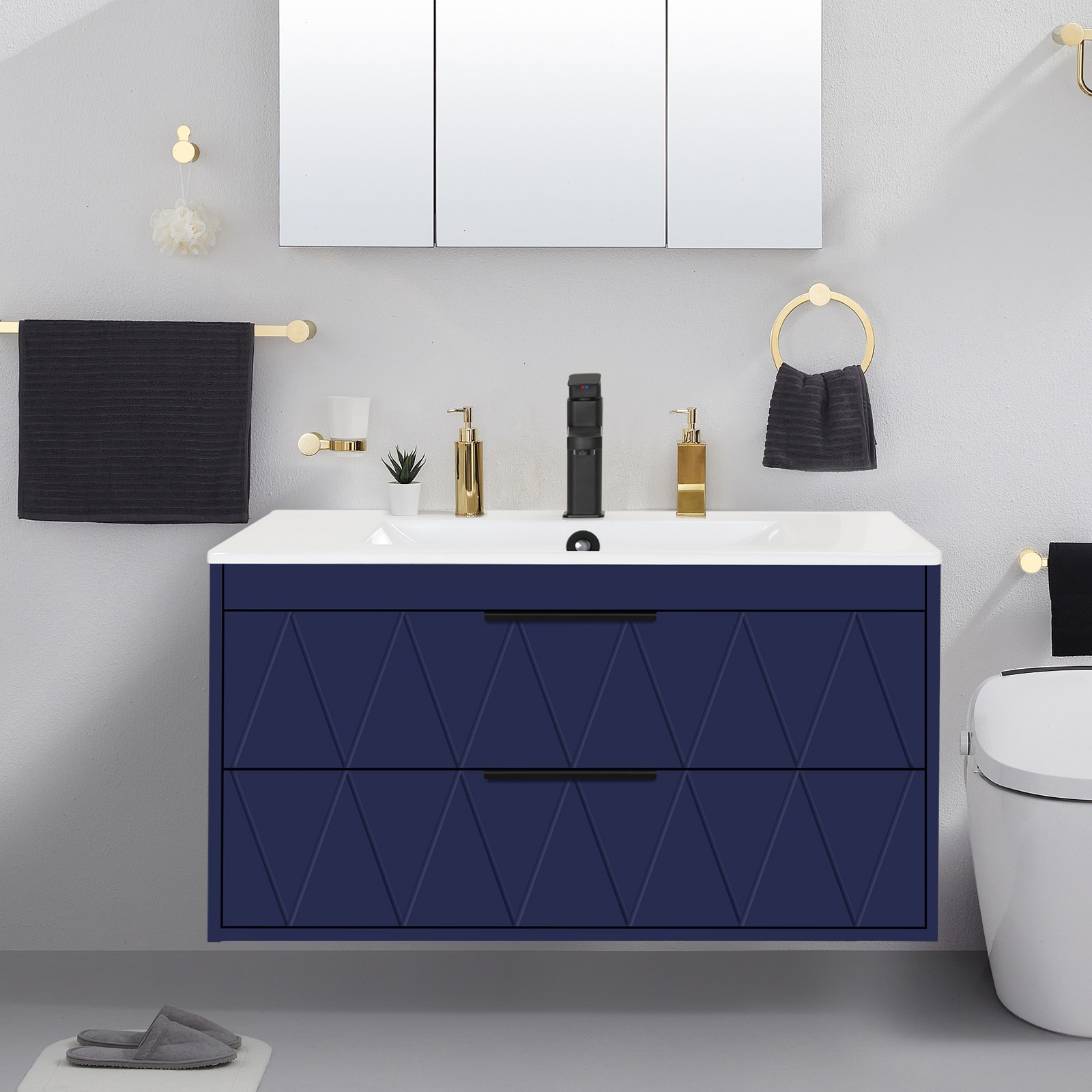 Eclife Wall Mounted Bathroom Vanity Cabinet with Sink Combo Faucet Drain