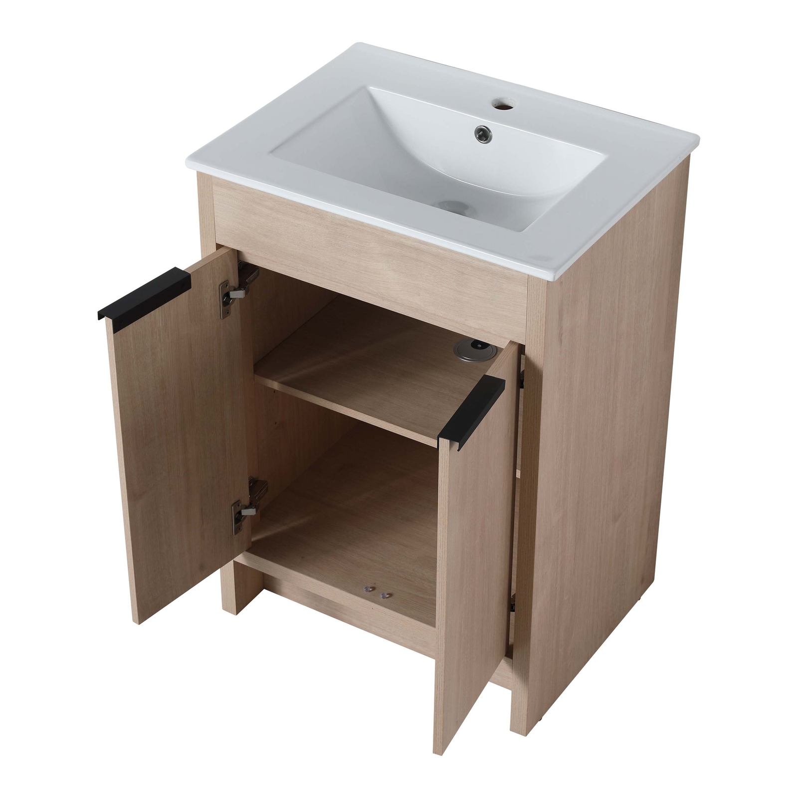 24” Freestanding Bathroom Vanity w/ White Ceramic Sink & 2 Soft Close Doors Oak