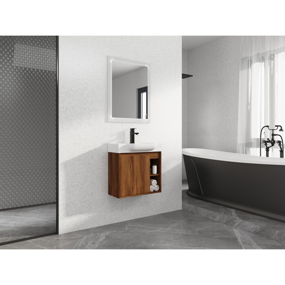 24” Wall-Mounted Bathroom Vanity with White Ceramic Sink & Soft-Close Door