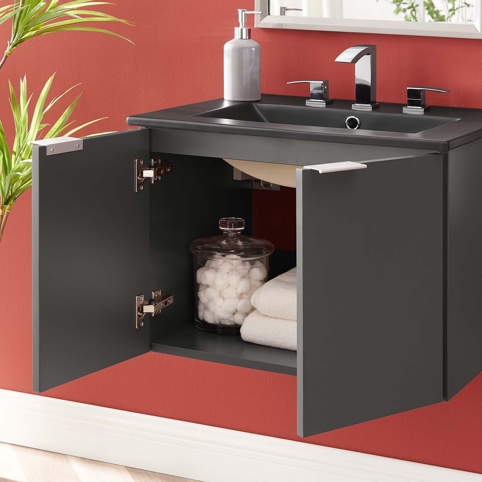Modway Maybelle 24″ Wall-Mount Bathroom Vanity In Gray Black