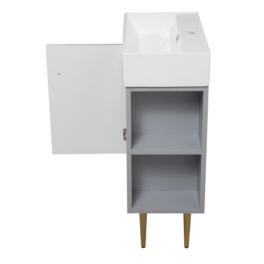 21.6″ Bathroom Vanity Base, Soft-Close Doors, Gray, Solid Wood, Open Shelf