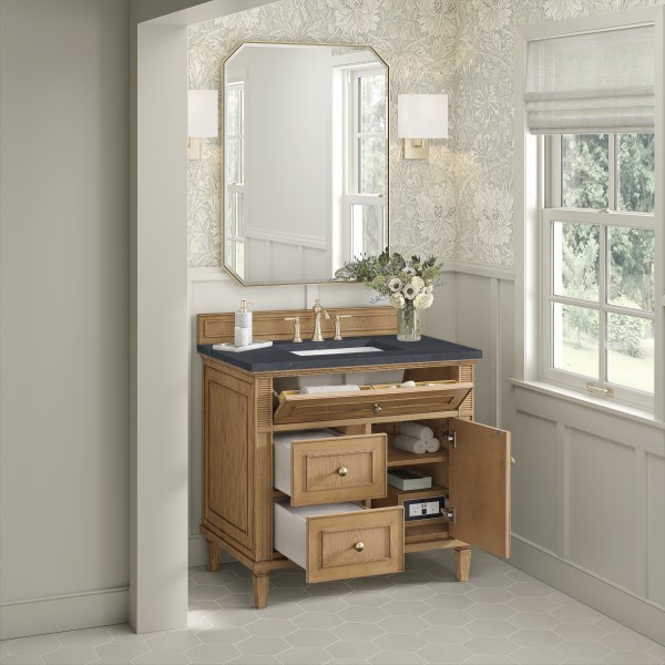 36″ James Martin Lorelai 424-V36-LNO-3CSP Vanity Cabinet Charcoal Soapstone Top
