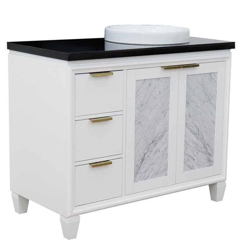 Trento 43″ Solid Wood Vanity with Right Round Sink in White/Black