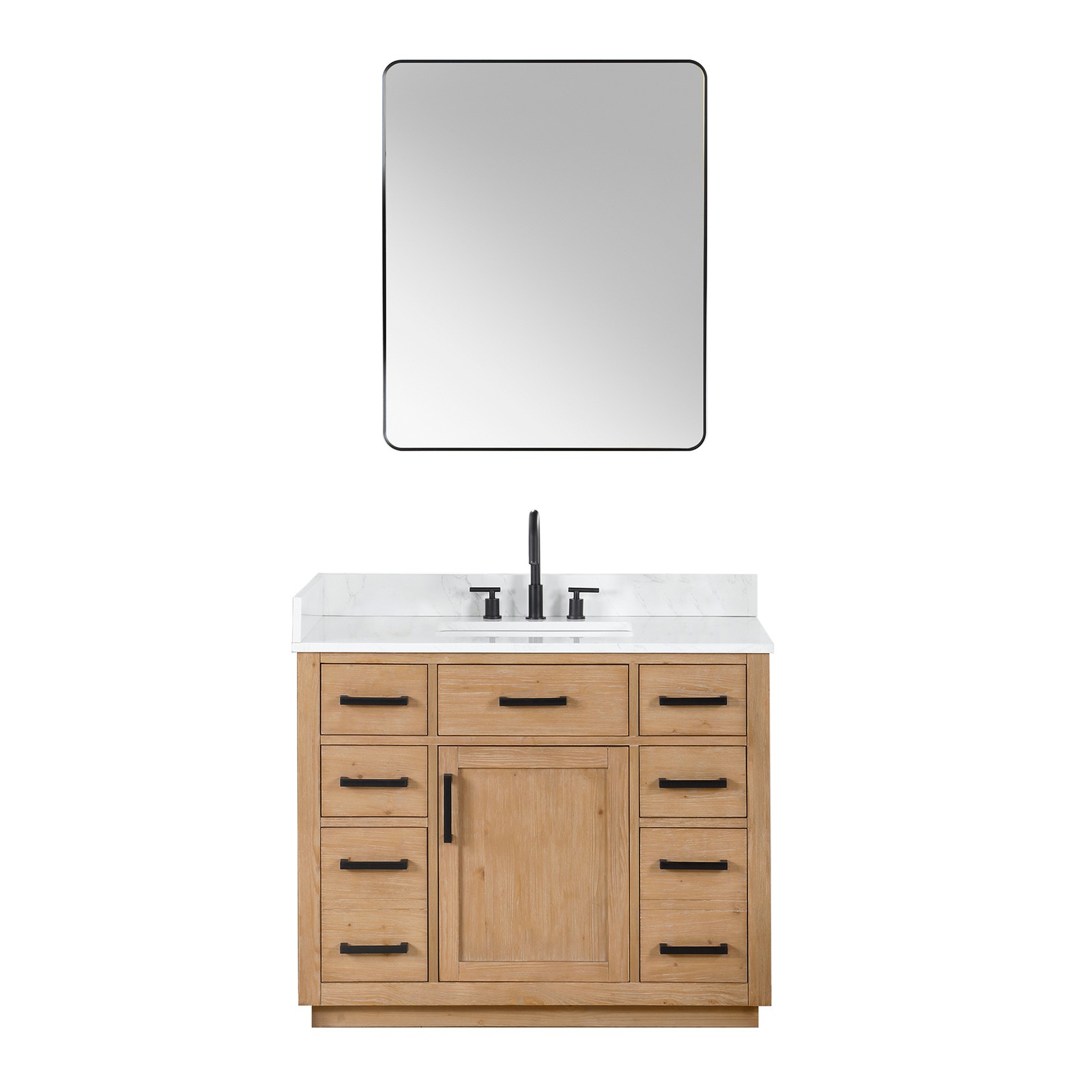Gavino 42″ Wood Vanity in Light Brown with Composite Stone Top with Mirror