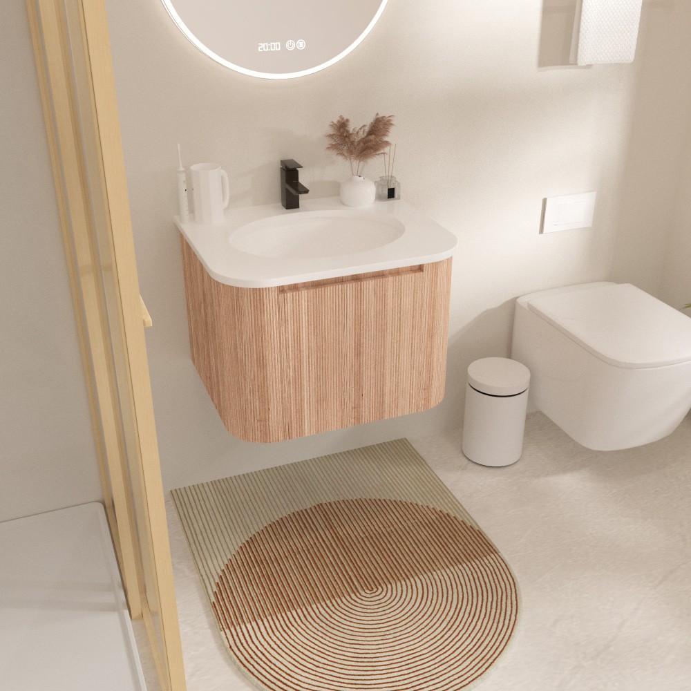 24 Inch Wall Mounted Bathroom Vanity with Sink Curved Design Wave Texture