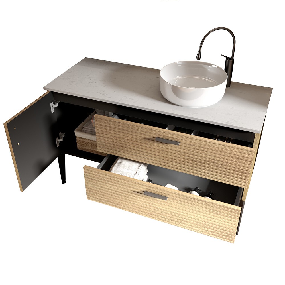 48″ Bathroom Vanity with Sink, Freestanding Vanity Cabinet, 2 Drawers,Metal Legs
