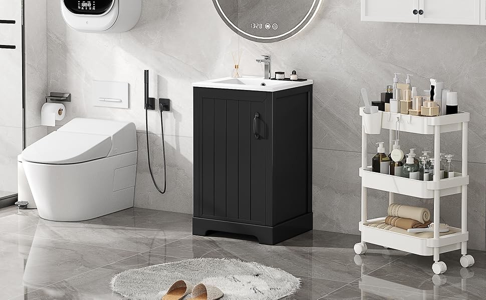 20 Inch Bathroom Vanities with Storage Cabinet Door Organizer, Undermount