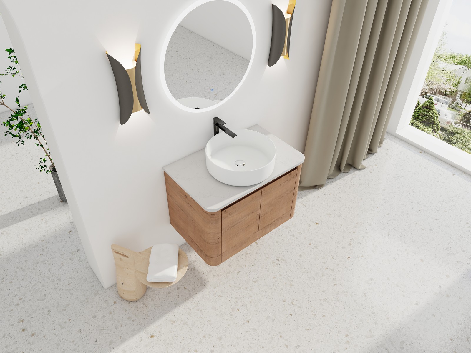 30″ Plywood Wall Mounted Bathroom Vanity W/ Ceramic Sink Soft-Close Door Cabinet