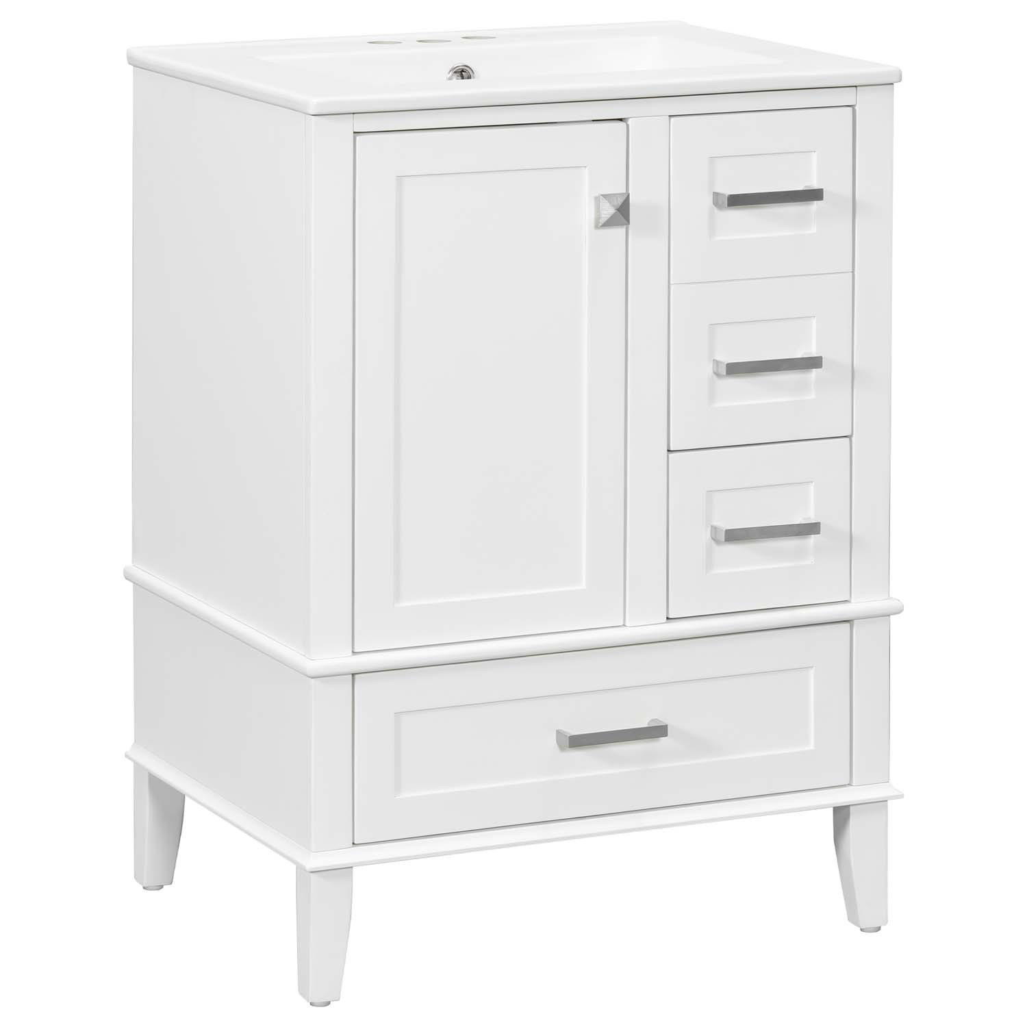 24.8″ Bathroom Vanity Freestanding White Green Hardwood Soft-Close 3 Drawer Sink