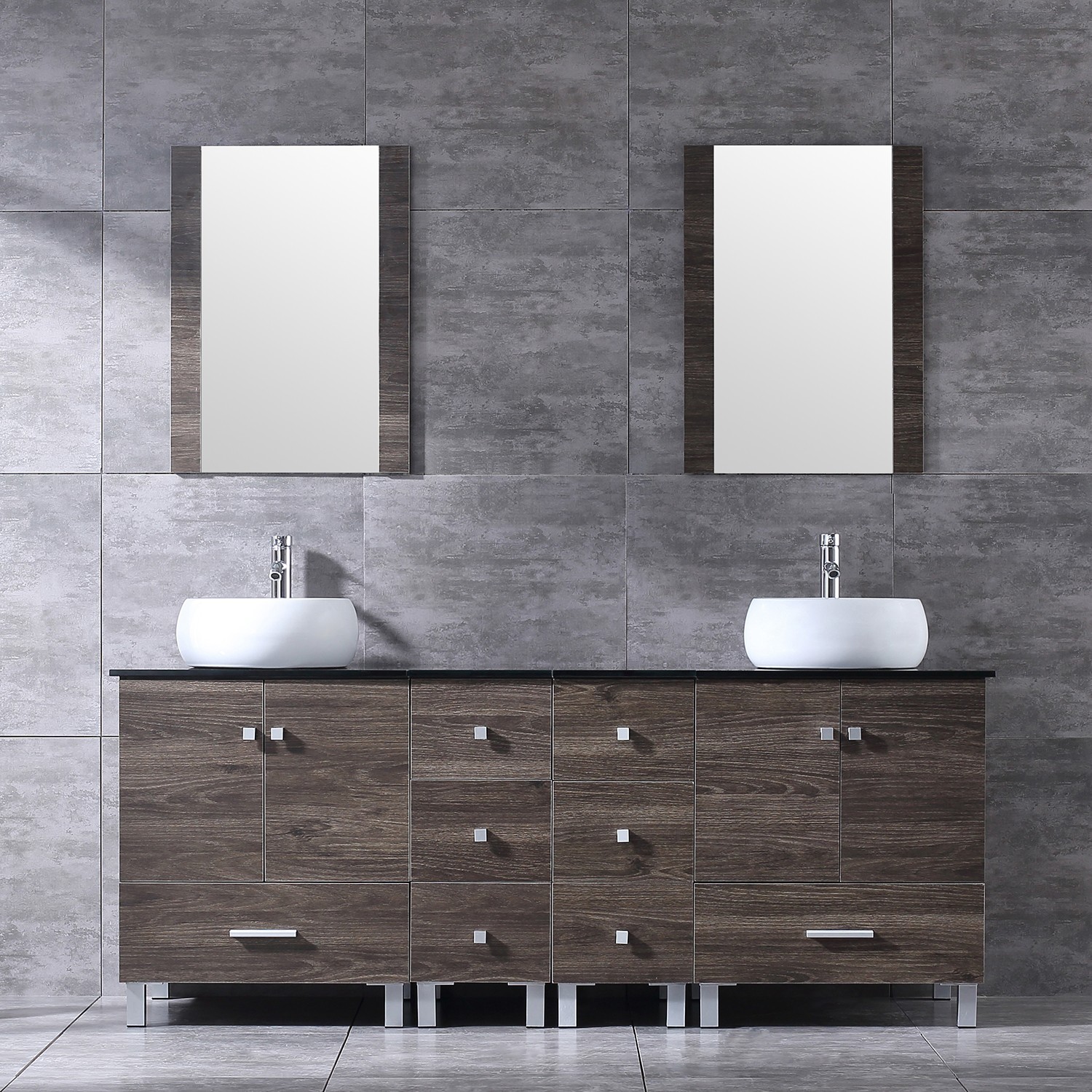 72″ Bathroom Vanity Free Standing Cabinet Ceramic Vessel Sink w/Mirror Faucet