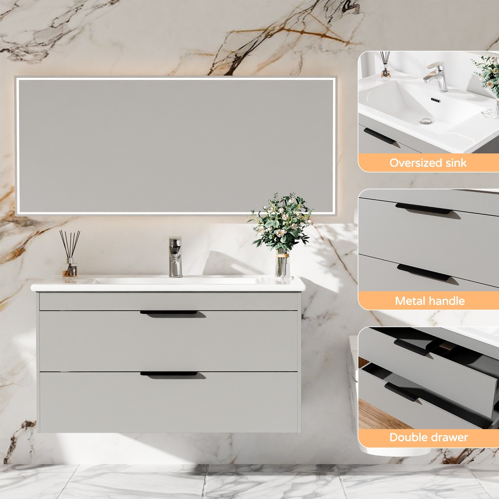 36 Inch Bathroom Vanity with Sink, Floating Bathroom Vanities with Sink
