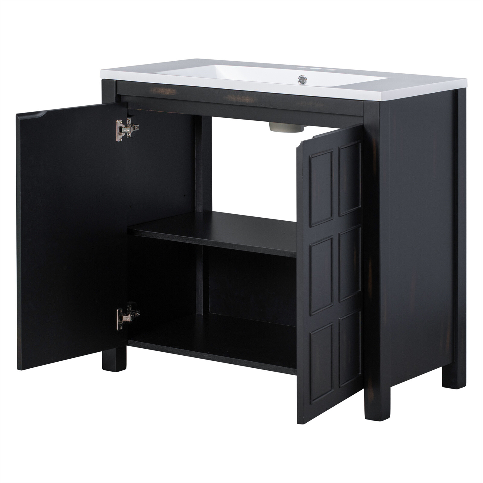 36″ Bathroom Vanity w/ Sink, Freestanding Vanity Storage Cabinet, 2 Doors, Shelf
