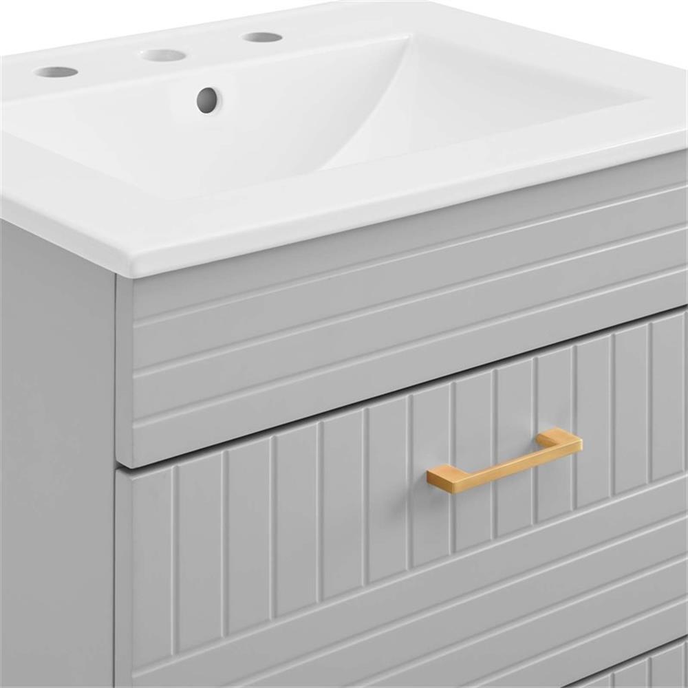 Modway Daybreak 24″ Modern Wood/Ceramic Bathroom Vanity with Gold Legs in Gray