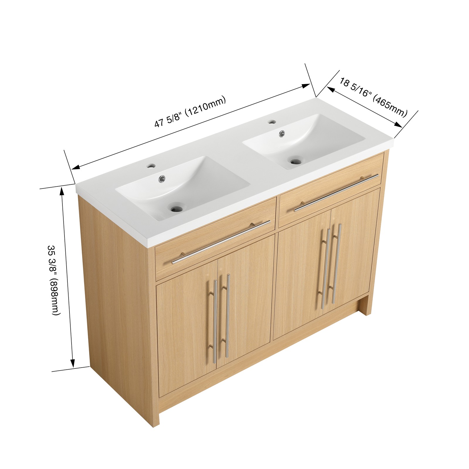 48 inch Plywood Bathroom Vanity Freestanding Double Resin Sink Storage W/2 Doors