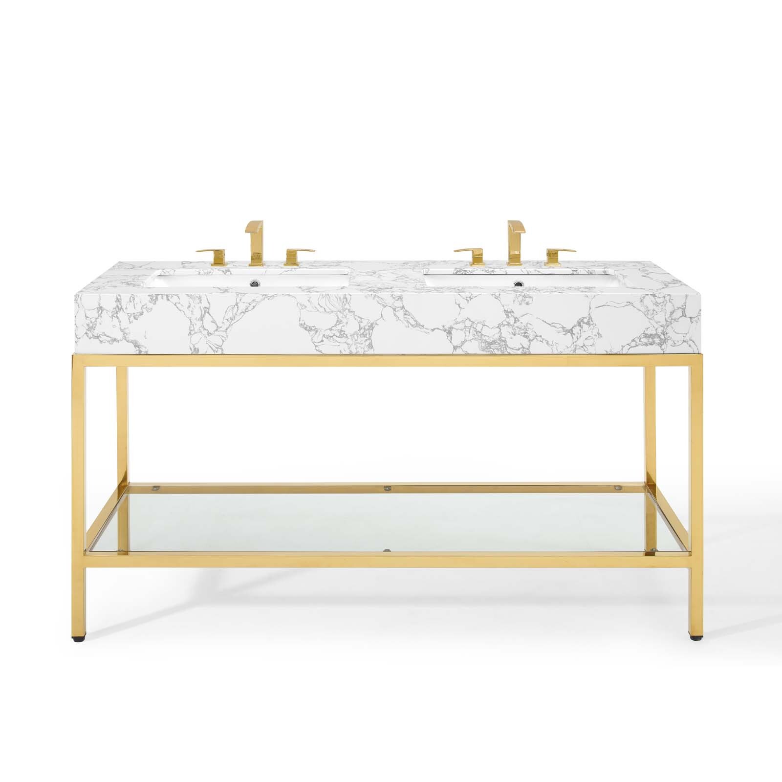 Modway Kingsley 60″ Gold Stainless Steel Bathroom Vanity in Gold White