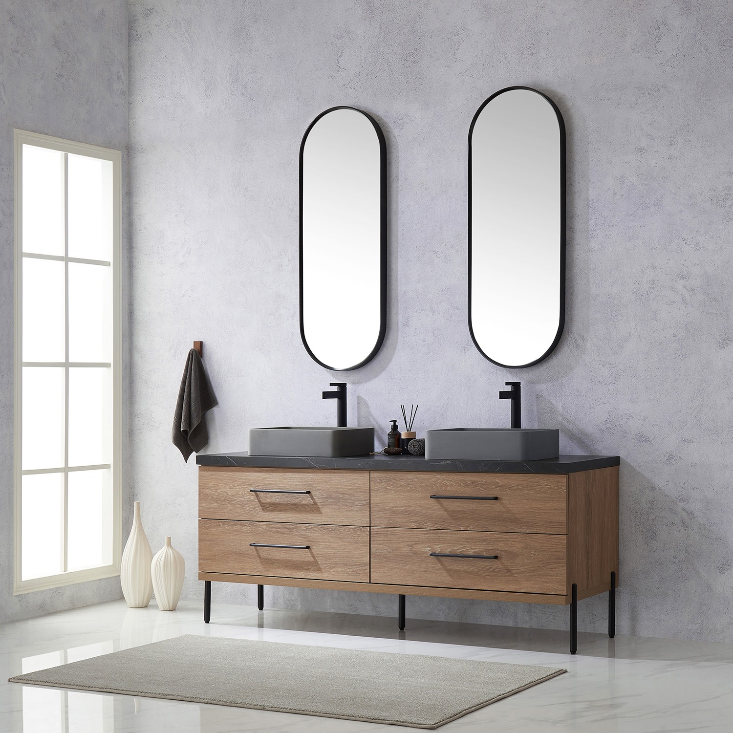 Miseno MV-705172S Trento 72″ – North American Oak / Black