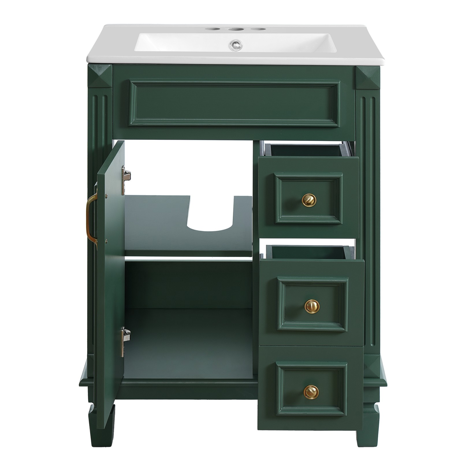 24″ Bathroom Vanity w/Ceramic Sink, Small Bathroom Sink Cabinet with 2 Drawers