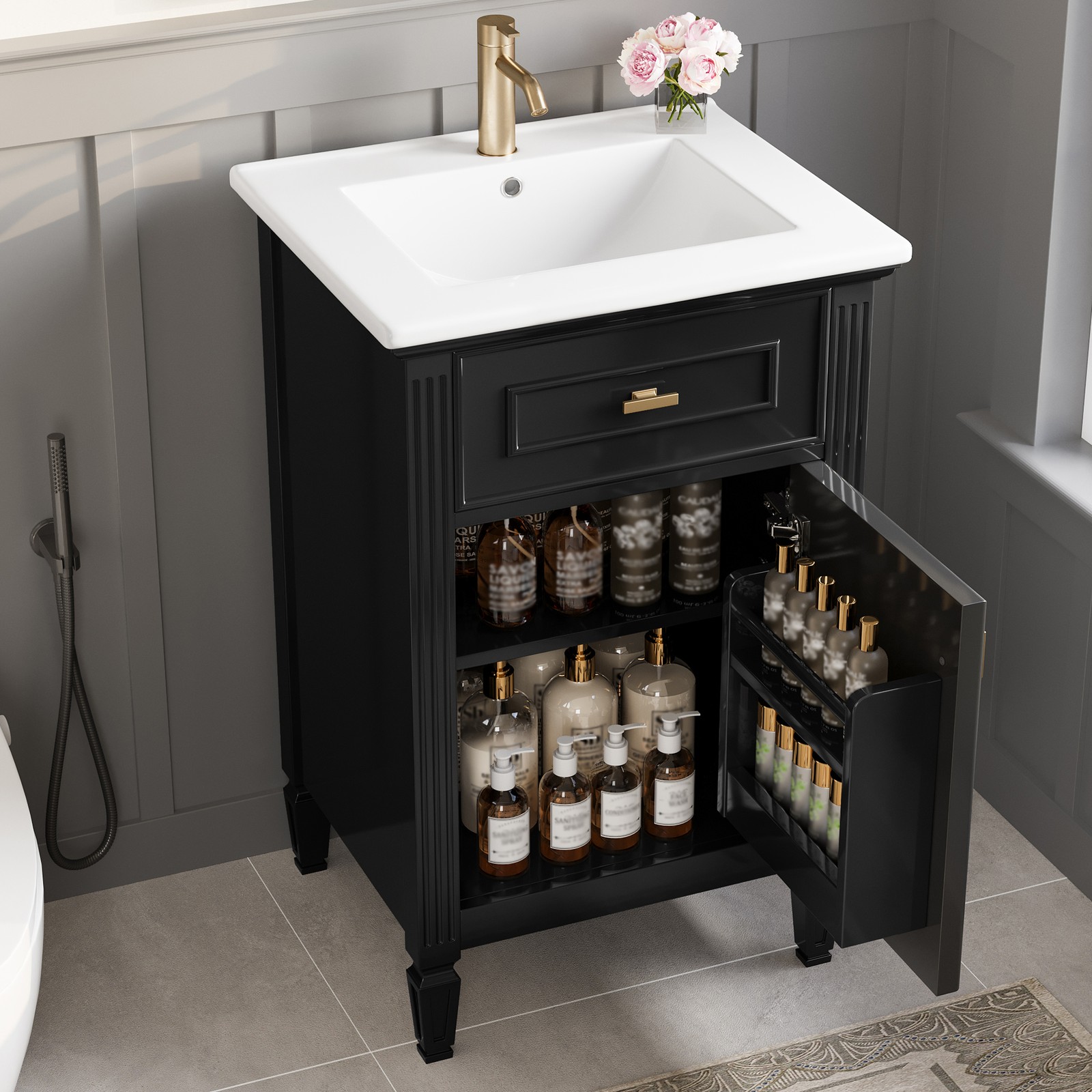 20″ Bathroom Vanity w/Ceramic Sink Modern Storage Cabinet w/Adjustable Shelf
