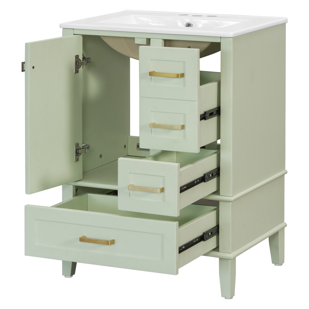 24.8″ Bathroom Vanity with Ceramic Sink, Modern Freestanding Cabinet Featuring