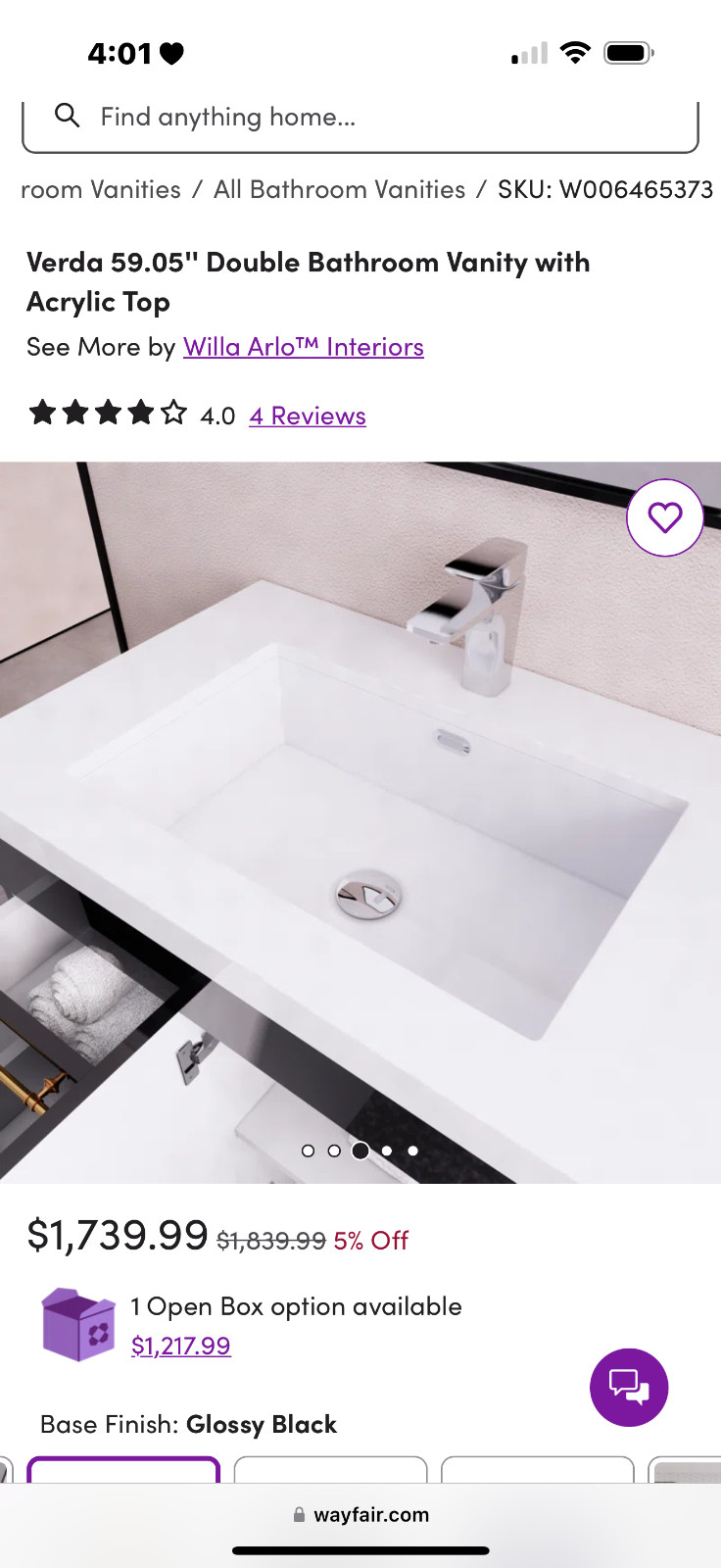 Verda 59.05” Double Bathroom Vanity with Acrylic Top