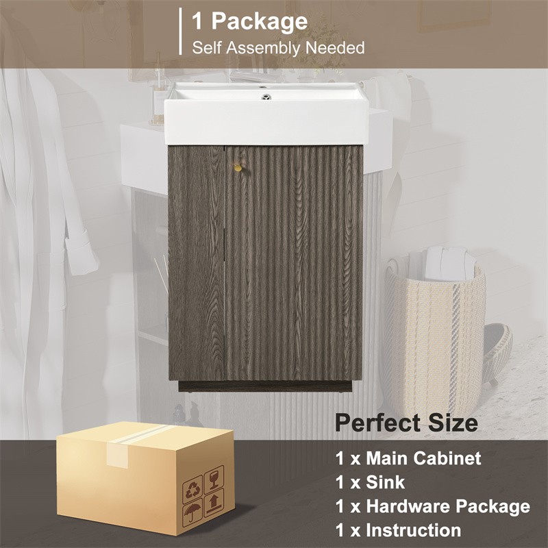 21.6″ Bathroom Vanity with Single Sink,Freestand Right Door Wood Grain Cabinet