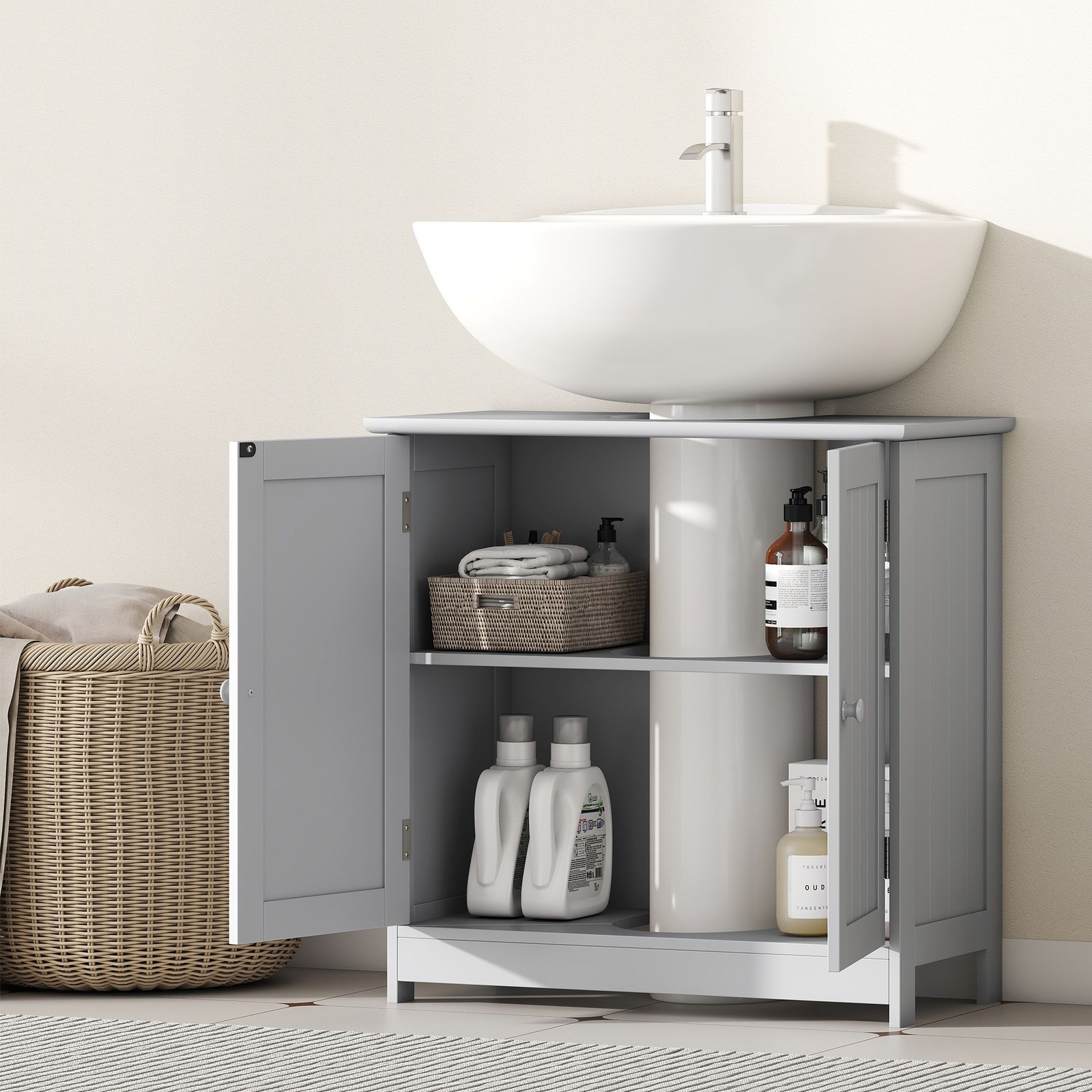 Modern Light Gray Bathroom Cabinet 23.5×11.75×23.5in with Flexible Shelf
