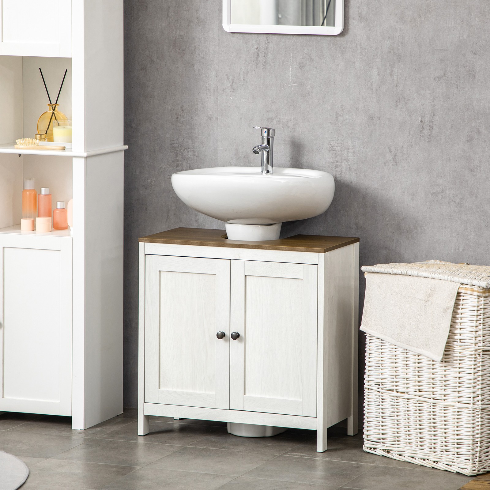 Bathroom Sink Cabinet, Freestanding Under Sink Cabinet Doors Adjustable Shelf
