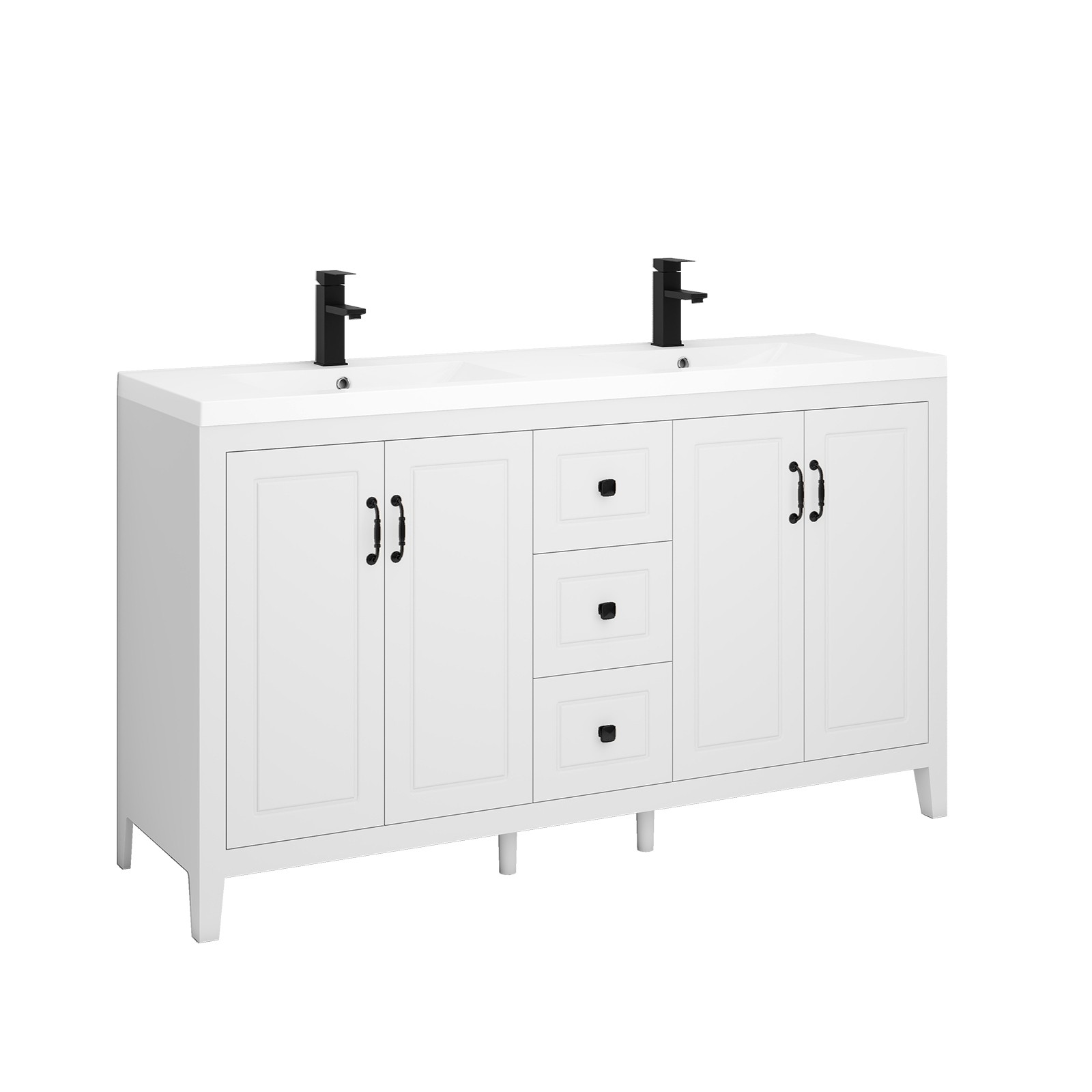 60″ Bathroom Vanity Freestanding with Sink Soft Close 4 Doors 3 Drawers Faucet