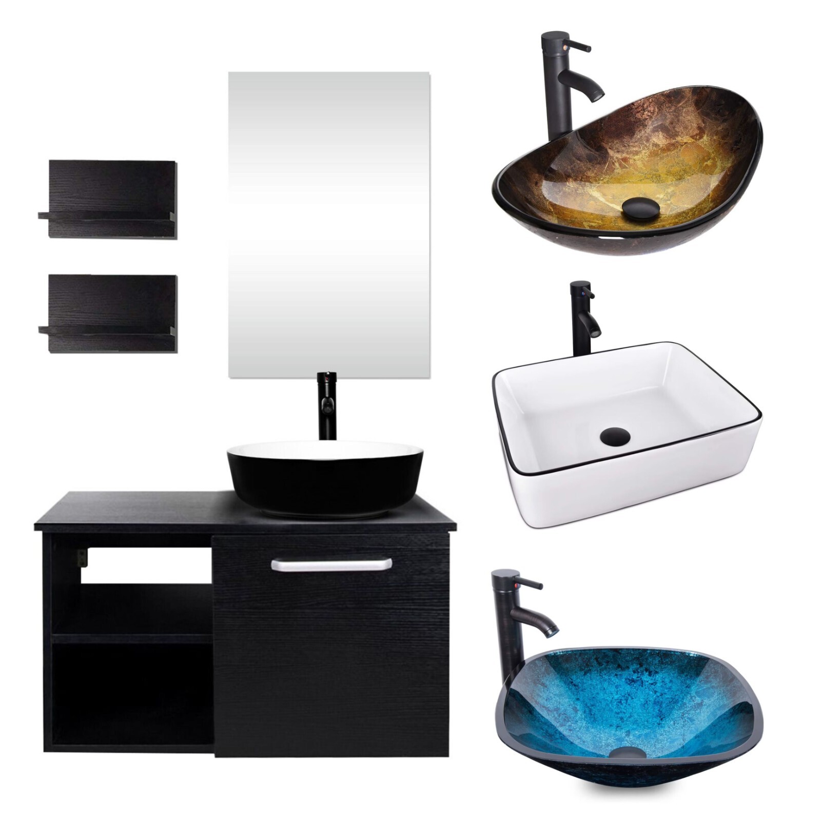 28″ Bathroom Vanity Sink Combo Wall Mounted Cabinet Drawers Mirror Faucet Drain