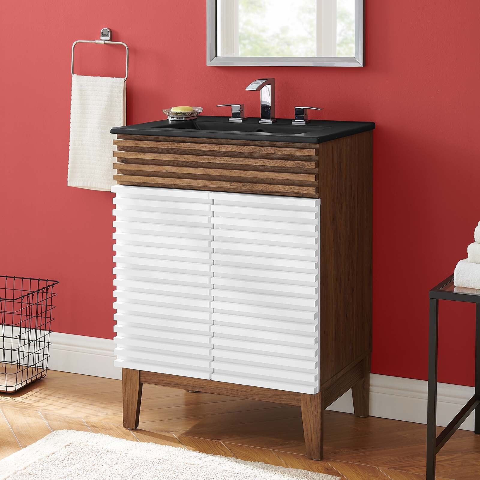 Modway Render 24″ Bathroom Vanity With Sink in White Walnut Black