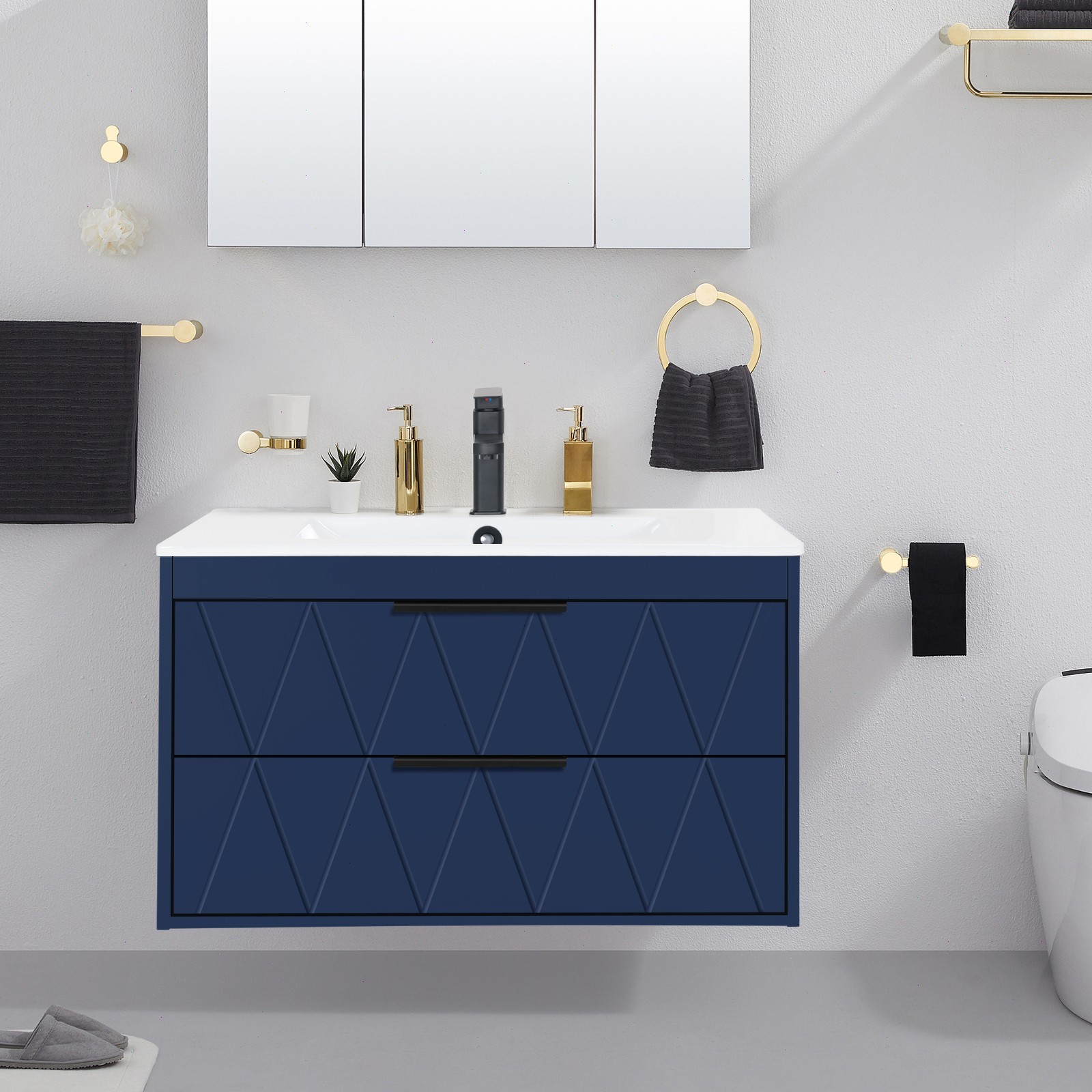 Eclife Wall Mounted Bathroom Vanity Cabinet with Sink Combo Faucet Drain
