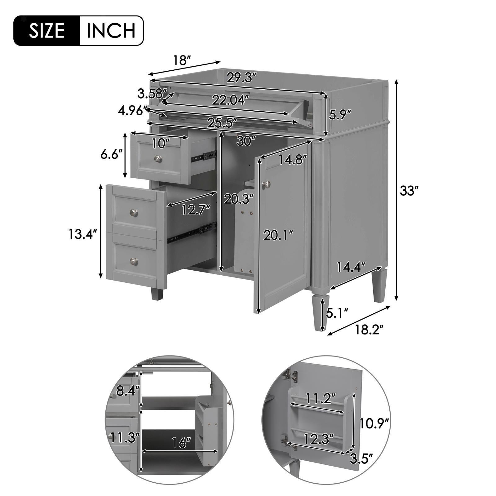 30” Bathroom Vanity Without Top Sink, Modern Bathroom Storage Cabinet with 2