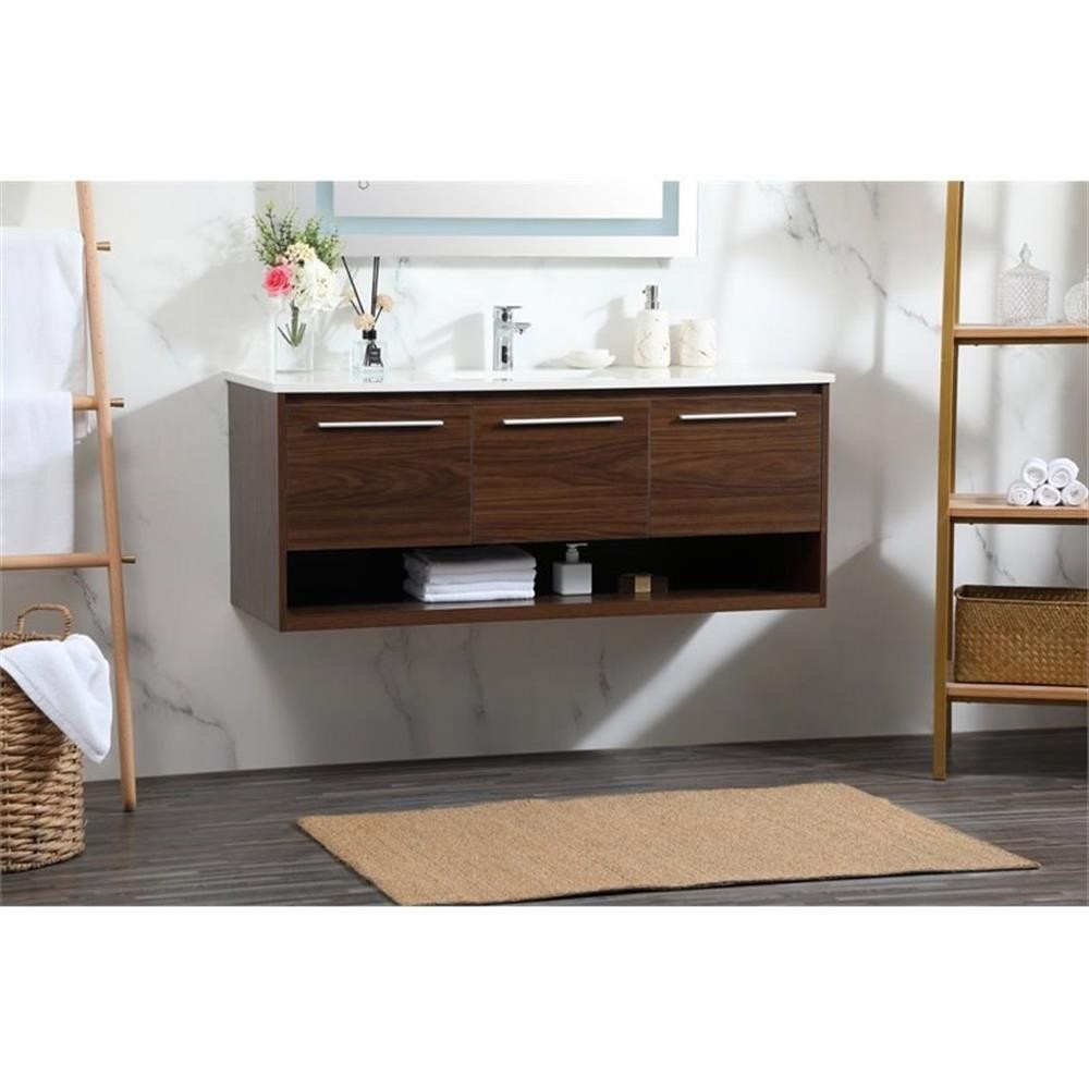 Elegant Decor Roman 48″ Aluminum Alloy MDF Single Bathroom Vanity in Walnut
