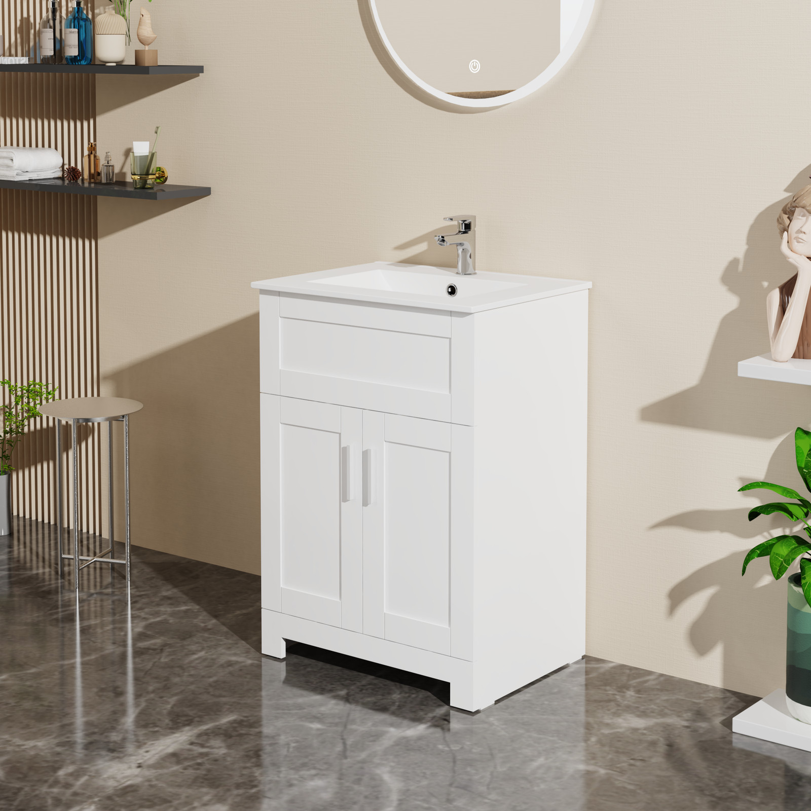Modern 24″ Sink Bathroom Vanity Laundry Cabinet Combo, White Bathroom Vanity