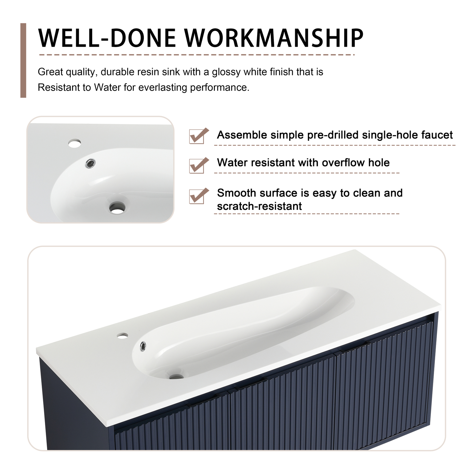 48inch Bathroom Vanity Floating Wall Mounted W/Undermount Single Basin Sink Navy