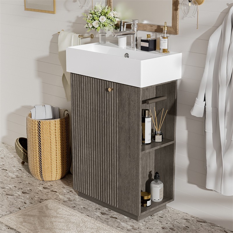 21.6″ Bathroom Vanity with Single Sink,Freestanding Left Door Wood Grain Cabinet