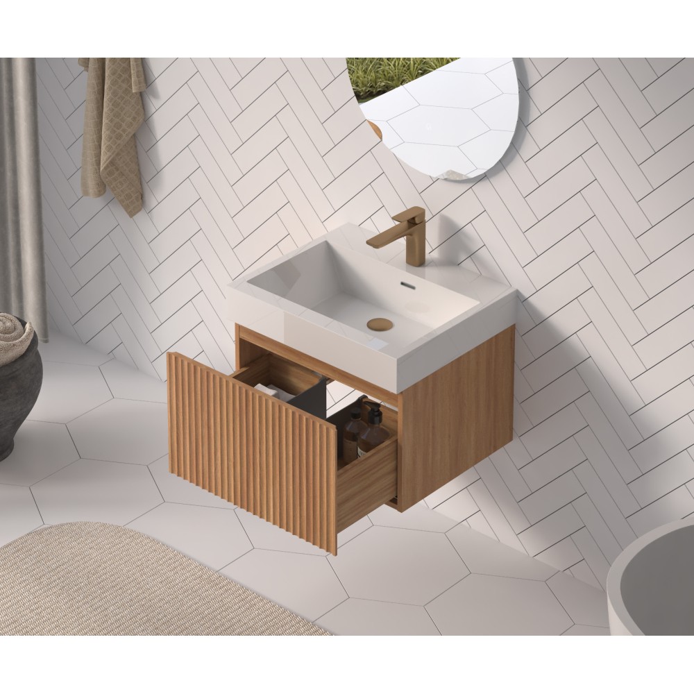 24in Wall Mounted Floating Bathroom Vanity Sink Integrated Basins Acacia Plywood