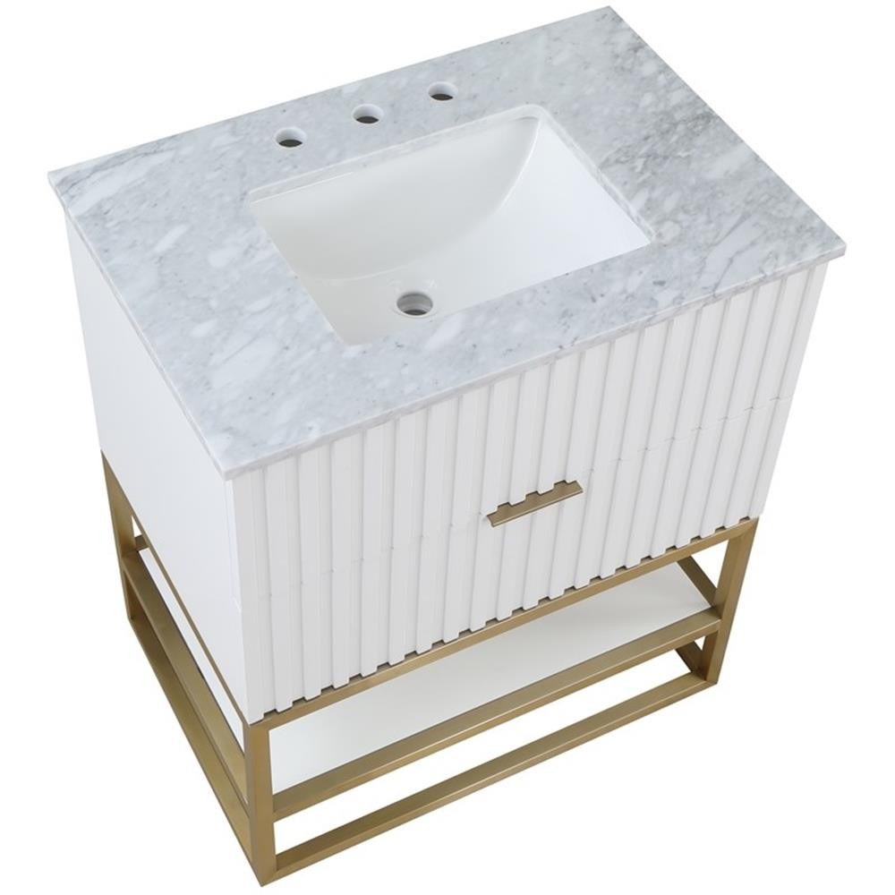 Maklaine Modern / Contemporary Rich White Finish Bathroom Vanity