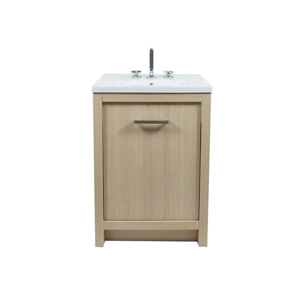 24″ Single Sink Vanity In Neutral Finish with White Ceramic Top