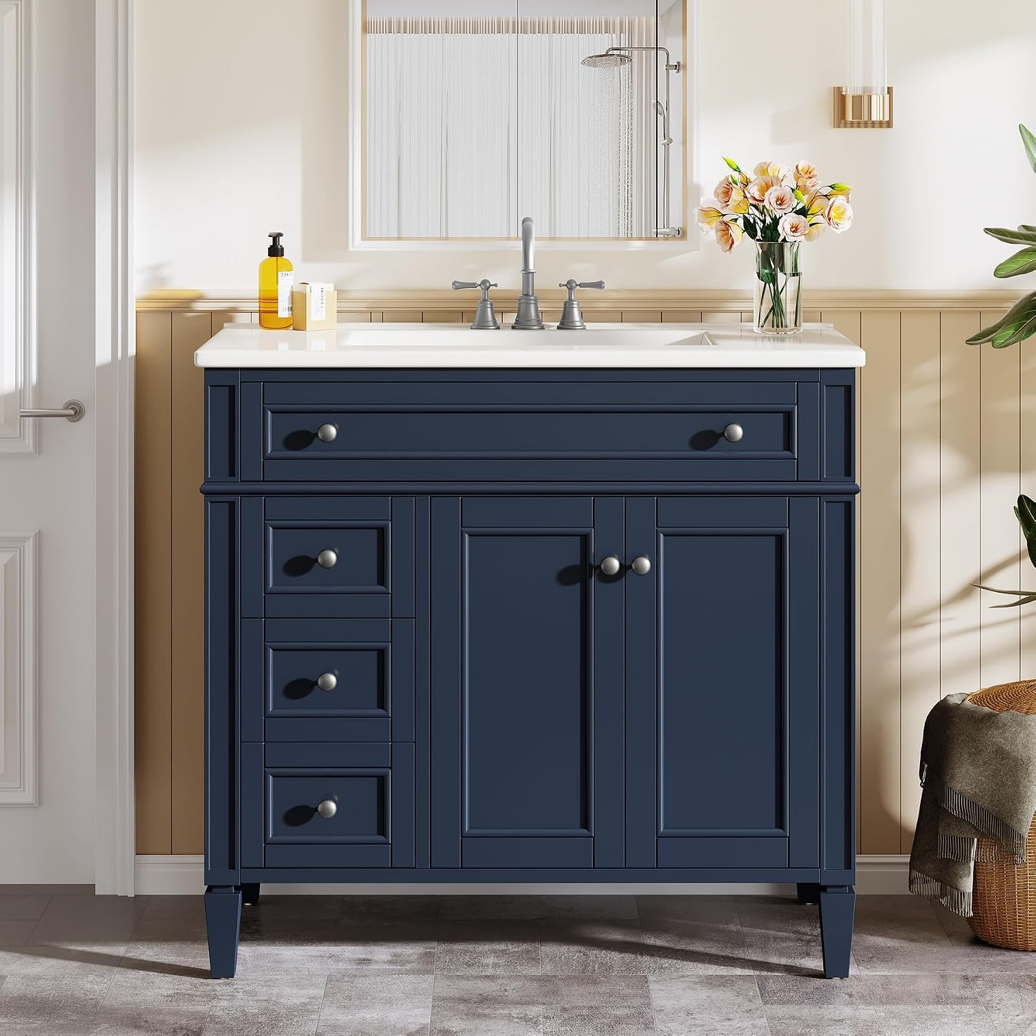 36 inch Bathroom Vanity With Sink Wood Bathroom Cabinet with 4 Drawers & 2 Doors