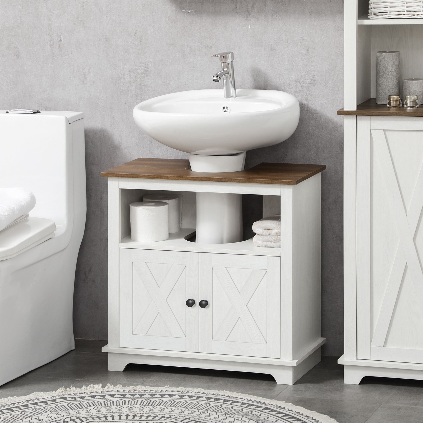 Modern Farmhouse Bathroom Sink Cabinet, Pedestal Sink Storage Cabinet