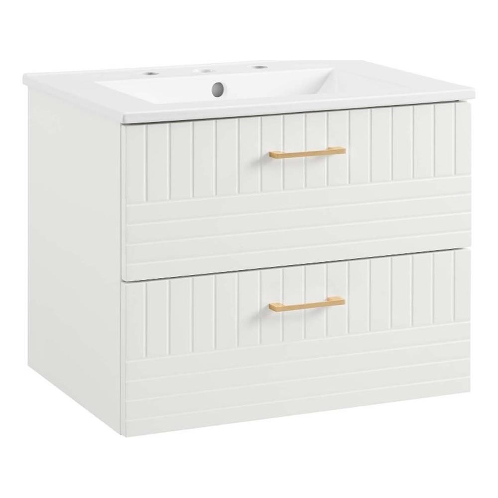 Modway Daybreak 24″ Modern Wood/Ceramic Bathroom Vanity in White