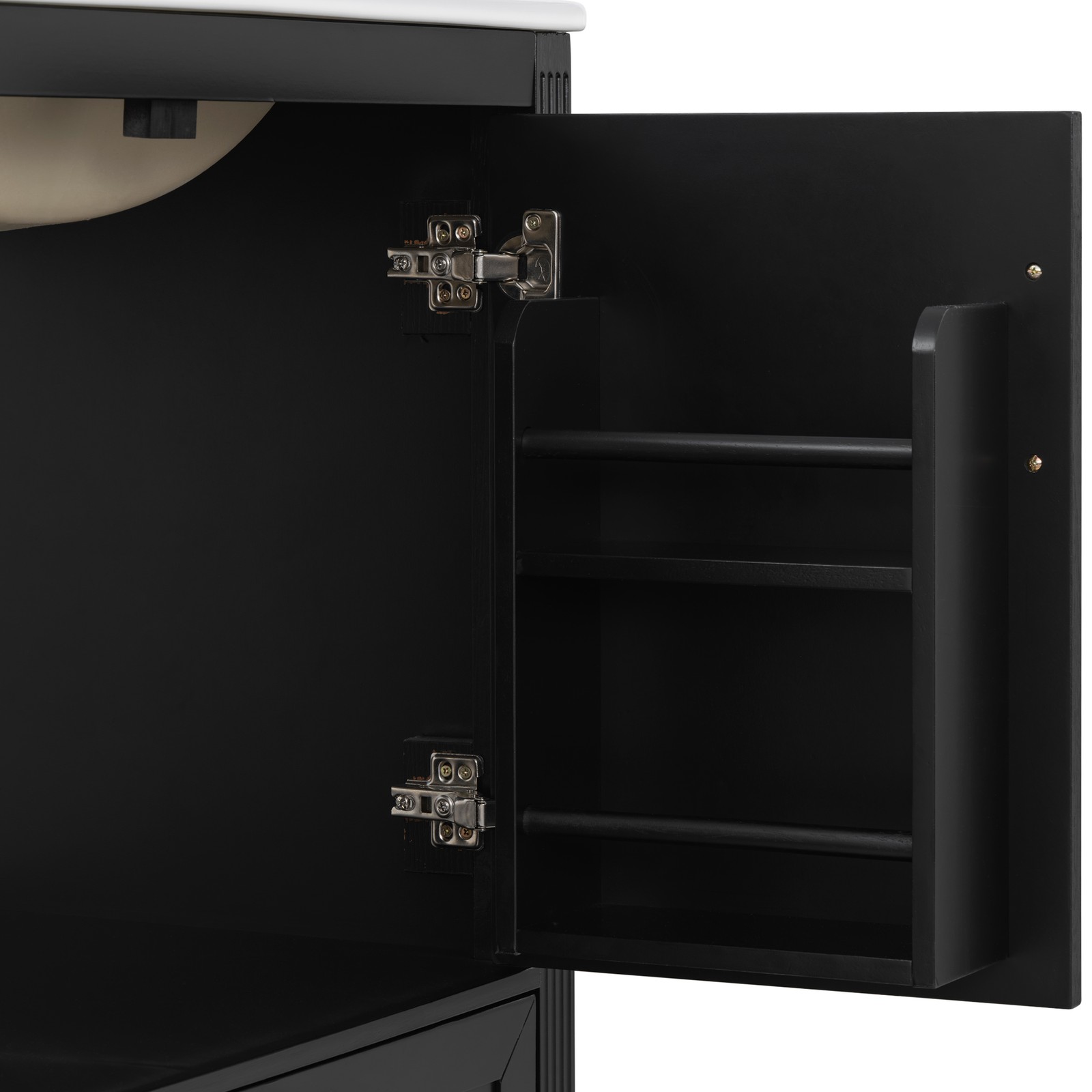 30 Inch Black Fluted Bathroom Vanity with Ceramic Sink, Soft-Close