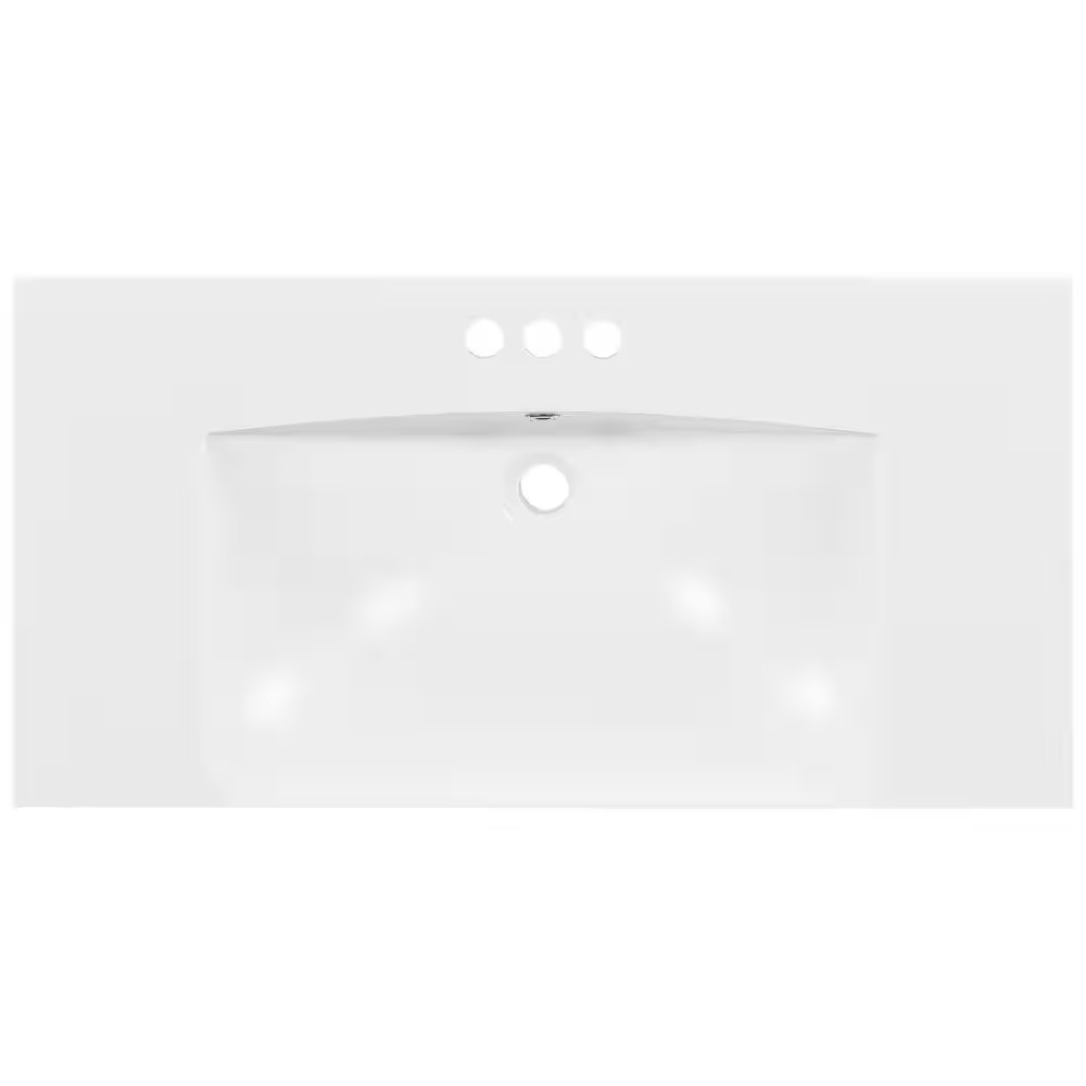 36 In. W X 18 In. D Rectangular 3 Hole Bathroom Sink Resin Vanity Top in White w