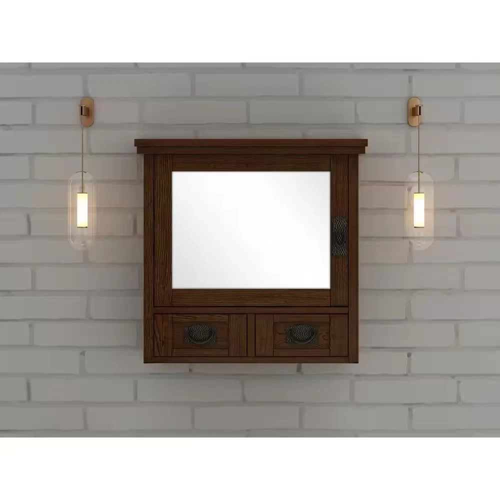 Home Decorators Artisan 23.5 x 22.75 Wood Framed Vanity Bathroom Mirror Dark Oak