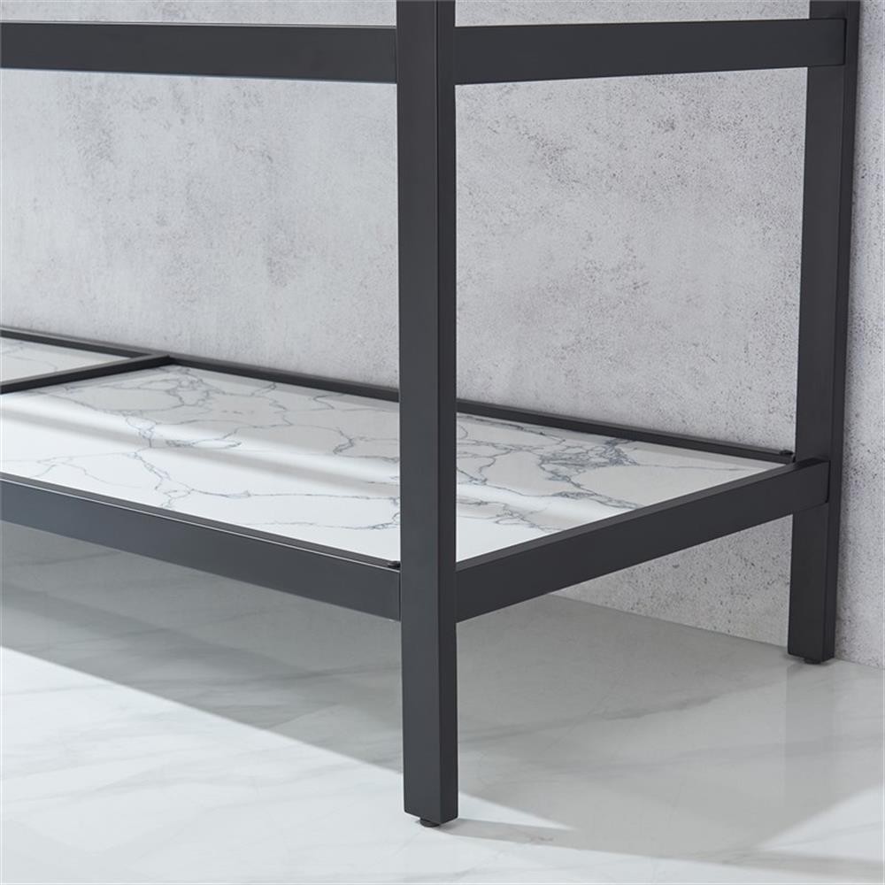 Ecija 72″ Matte Black Metal Vanity with Pandora White Composite Top and Mirror